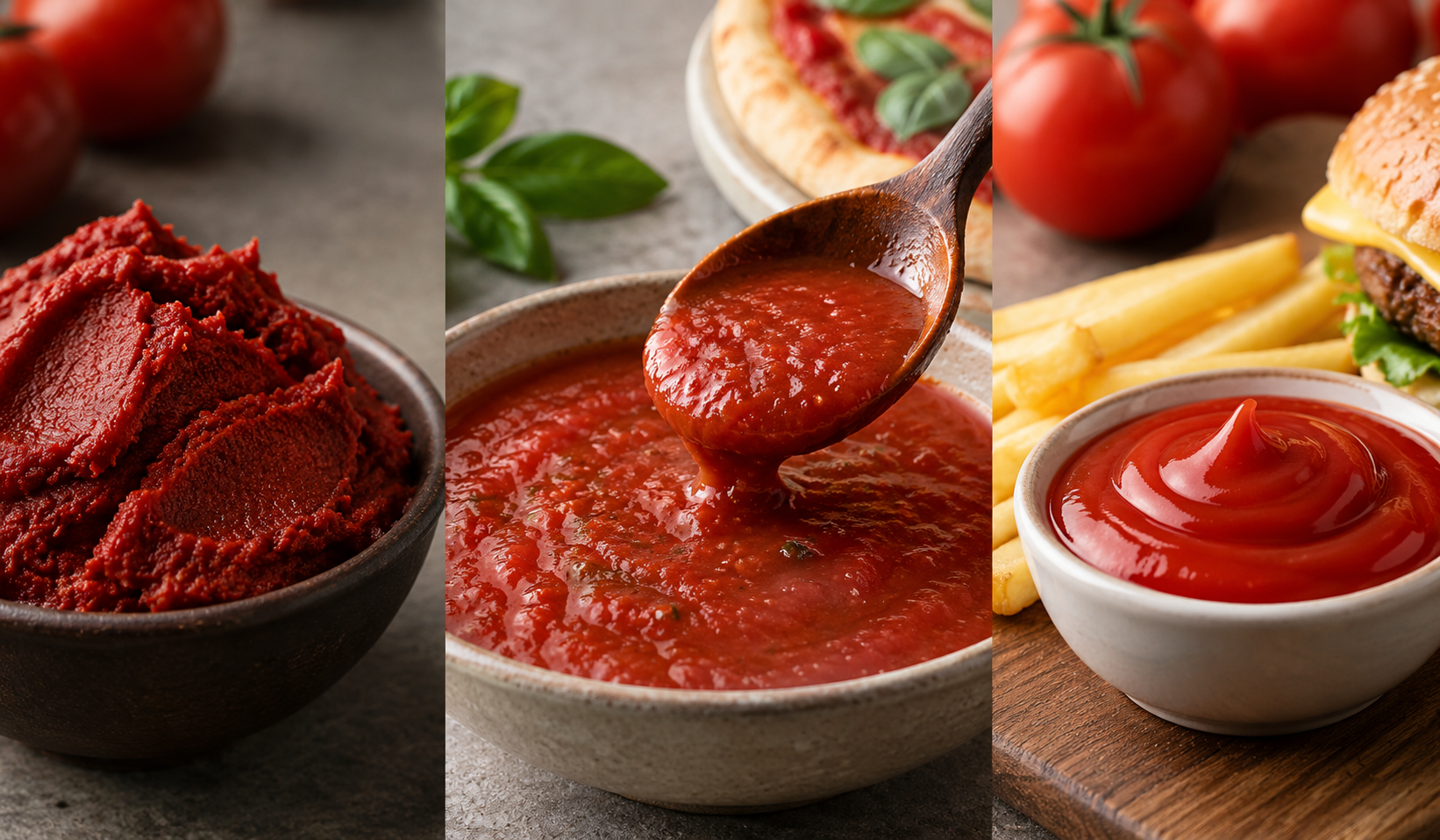 Was sind die Hauptunterschiede zwischen Tomatenmark, Tomatensauce und Ketchup?